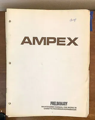 Ampex Micro 70 Cassette Player / Reocorder Service Manual *Original* 1 • $19.97