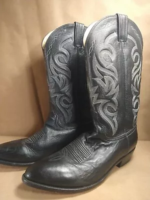 Cowboy Boots Size 10 1/2 EW Dan Post Black Milwaukee R Toe Leather Boot VGC • $72.95