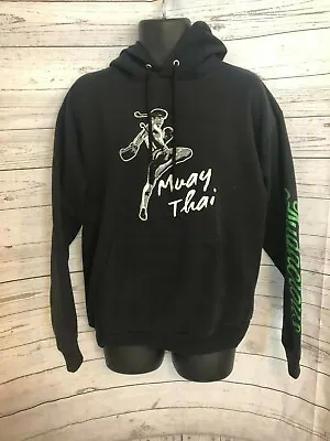 Hanes Comfort Blend EcoSmart Hoodie Muay Thai Audacious Print Black Size L • $24.99