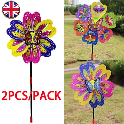 2PCS Butterfly Flower Windmill Colourful Wind Spinner Garden Yard Decor Kids Toy • £5.95