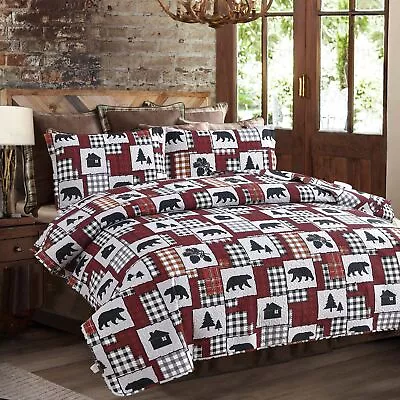 Lodge Bedspread King Size Cabin Quilt Sets Moose Bear Bedspread Coverlet • $54.15