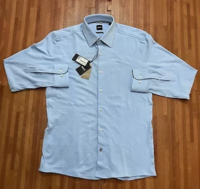 Hugo Boss Mens Shirt Light Blue Large 16 Slim Fit C Hank Soft Jersey Cotton • $65
