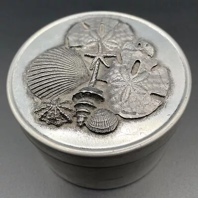 Vtg Metzke Pewter Tin Trinket Box Sea Shell Design + Real Seas Shells Inside! • $15