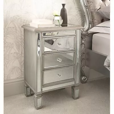 Venetian Mirrored Bedside Table | 3 Drawer Side Unit | Silver Modern • £149.99