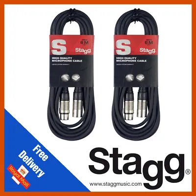 Stagg 2 X 3M Black XLR Male To Female Microphone Lead & Audio Signal Cable Pack • £10.99