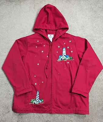 Quaker Factory Jacket Womens 1X Red Lighthouse Embroidered Beaded Mid Length  • $30