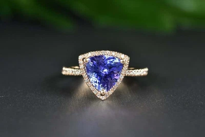 £91.45 • Buy 2Ct Trillion Cut Tanzanite Women's Pretty Engagement Ring 14K Rose Gold Finish