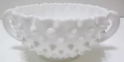 Vintage Fenton Glass Nut Bowl Candy Dish Milk Glass Hobnail Round Handles 6 3/4  • $24.99