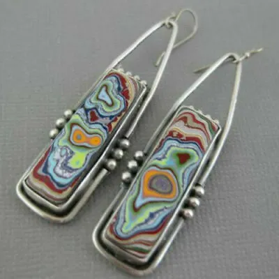 Vintage 925 Silver Women  Drop Hook Earrings Colorful Wedding Party Jewelry Gift • $1.70