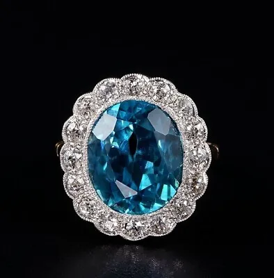 Edwardian Top Quality 11.05 Ct Natural Blue Zircon And Diamond Ring • $9650