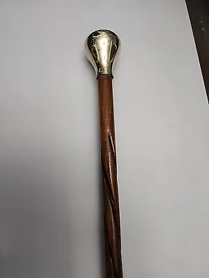 Vintage Hand Carved Folk Art Walking Stick Cane Appalachian Estate Brass Top • $37.90