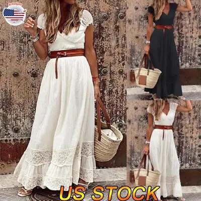 $9.49 • Buy Plus Size Womens Boho V-Neck Long Maxi Dress Ladies Summer Holiday Sundress US