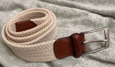 £5 • Buy Mens Anderson’s Beige Summer Woven Leather Belt 3.5cm Wide Size 40