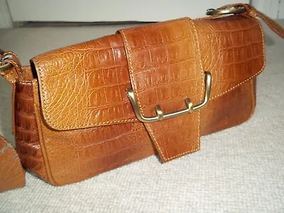 Fabulous Vintage L.CREDI Tan Mock Croc Leather Shoulder Bag • £8.99