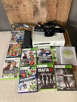Microsoft Xbox 360 White Console Bundle Lot - 8 Games Xbox 360 Kinect + Adapter • $0.99