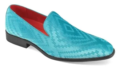 Mens Fancy Dress Casual Shoes Slip On Loafers Turquoise Color Velvet Smoker 6992 • $79.99