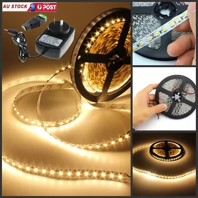 3528 5M 300 Leds Warm White Bright LED Strip Lights 12V Power Adapter Full Kit • $17.88