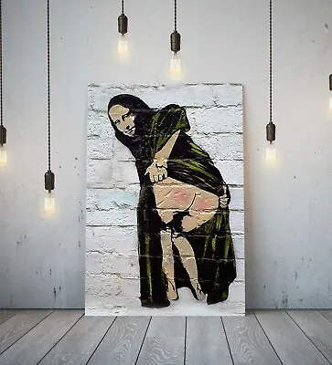 Banksy Moona Mona Lisa - Canvas/framed Wall Art Picture Print - Cream & Black • £16.99