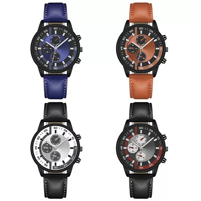 Men's Military Stainless Steel Analog Sports Quartz Watch Wrist Leather Strap • $14.09