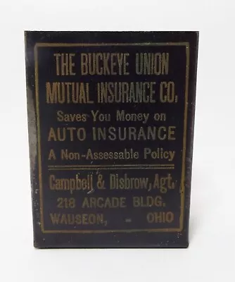 Antique BUCKEY UNION MUTUAL INSURANCE Wauseon OH Advertising MATCH BOX HOLDER • $19.95