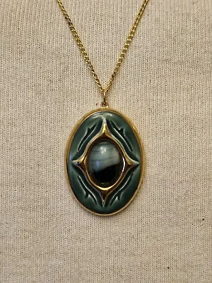 Beautiful Malachite Pendant On A Gold Toned Chain Excellent Condition • £3.95
