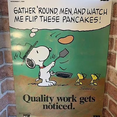 Vintage Snoopy Schulz Poster 22 X17 Workplace Quality Work Snoopy & Woodstock • $59.99