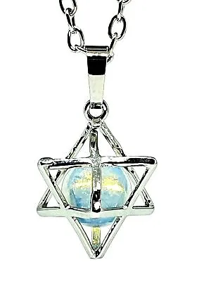 Merkaba Pendant Necklace Opalite Gemstone Ball Chariot Sacred Geometry Unisex • $10.03