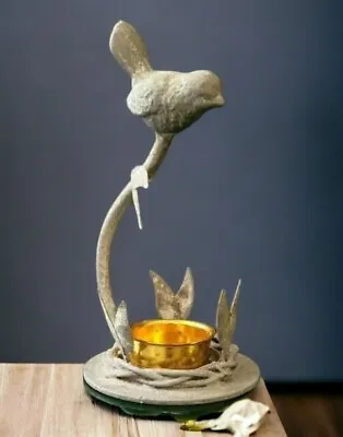 Bird Flower Bath Candle Holder Bronze Statue Vtg Sculpture • $28.20