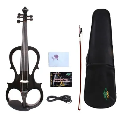 5 String Electric Violin 4/4 Silent Solid Wood Ebony Fittings Black Case Bow • $199