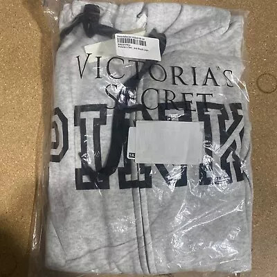 $27.95 • Buy Victoria's Secret White Grey Pink Full Zip Medium M Hoodie Sweatshirt Brand NEW