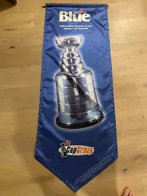 Vintage Labatt Blue NHL Stanley Cup  GO CUP CRAZY  23  X 52  Banner Brewiana • $74.99