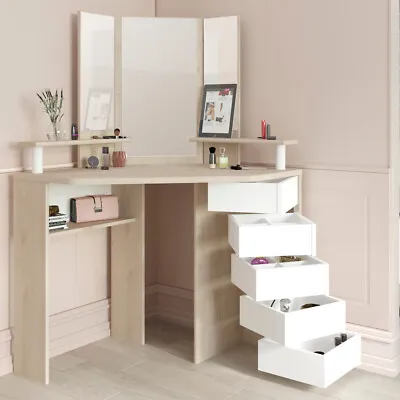 Kids Dressing Table Beauty Bar White Or Oak Corner Dresser With Mirror Drawers • £399.99