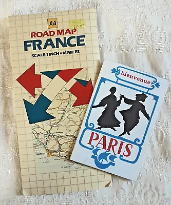 Vintage AA Road Map France 1 Inch-16 Miles & Paris Tourist Map (Still In Francs) • £6.99