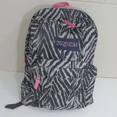 Jansport T501 Zebra Pattern Backpack Pink Black Padded Shoulder • £18.90