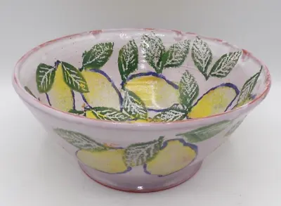 £25 • Buy Vintage Teracotta Hand Painted Spongeware Fruit Serving Bowl Lemons & Foliage