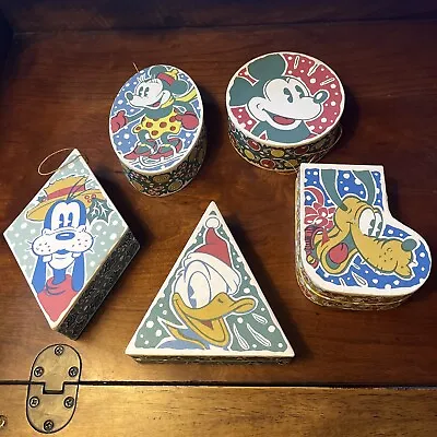 Lot/5 VTG Michel & Co Disney Christmas Ornament Gift Boxes Mickie Minnie Donald • $249