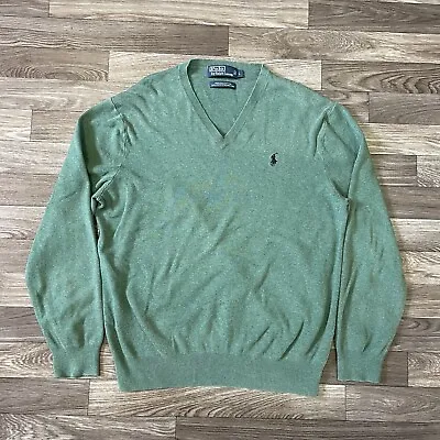 Polo Ralph Lauren V-Neck Sweater Men’s Large Solid Green Pony Logo Pima Cotton • $35