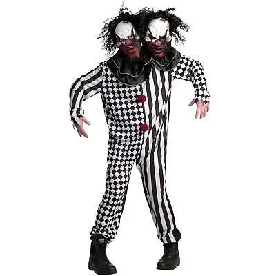 Adult 2 Headed Killer Clown Costume Men`s Women`s Scary Halloween Fancy Dress • £43.99