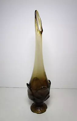 Vintage Viking Hand Made Glass Amber Footed Swung Vase Bud Flower Petal 13  • $36.95