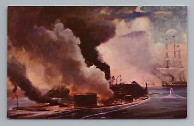 Battle Between Merrimac And Monitor Ships Skinner Newport News Virginia Postcard • $5.80