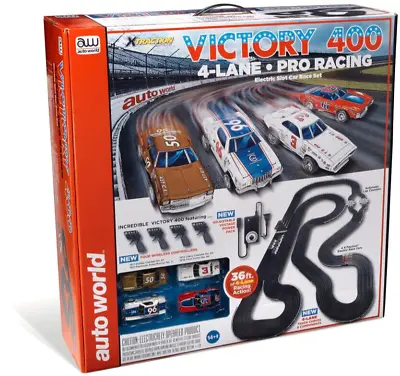 Auto World  Victory 400  4 Lane 36' HO Scale Slot Car Race Track Set SRS345 • $379.99