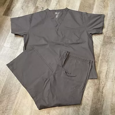 May Hills Scrub Set Medical Nursing Drawstring Pants Sz L & V-Neck Top XL Gray • $14