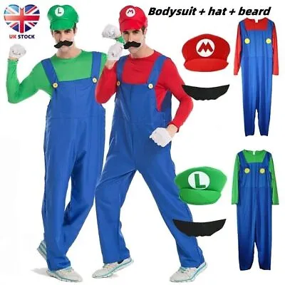 Mens Adult Super Mario And Luigi Fancy Dress Plumber Bros Halloween Costume UK • £9.12