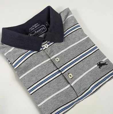 Burberrys Of London Blue Gray Polo Shirt 2-Ply Cotton Vintage Men's Small-Medium • $39.95