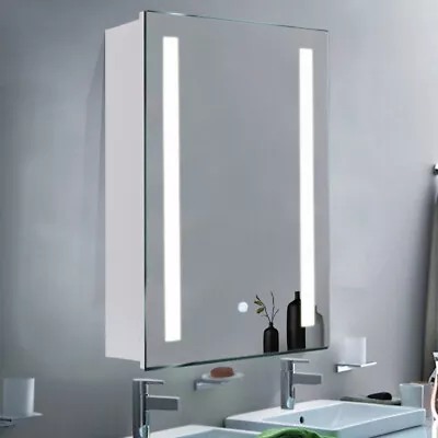 Illuminated Bathroom Mirror Medicine Cabinet Toiletries Storage Shelves Fogless • £142.95