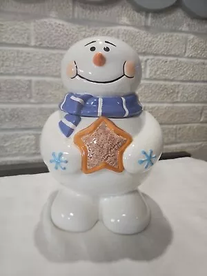 Snowman Cookie Jar 2006 Ceramic 11in  Snowman With Cookie. • $19.76