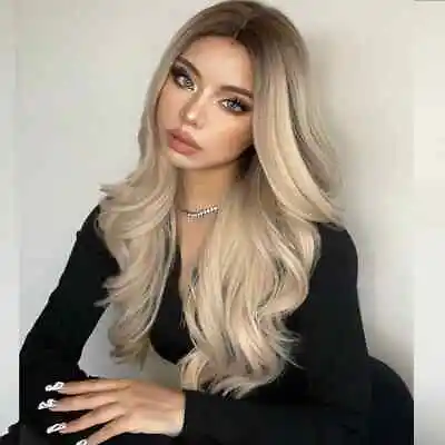 Ombre Blonde Cosplay Wig Synthetic Hair Heat Resistant Natural Wavy Long Wig • £9.99