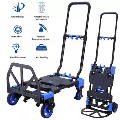 Folding Hand Truck Portable Dolly Cart With Wheels And Handle For Travel Blue • $69.99