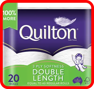 Toilet Paper 20 Rolls Deluxe Quilton 3 Ply Double Length Large Roll Tissue Bulk • $36.95