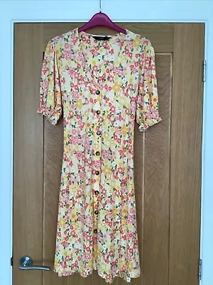 Ladies Yellow Floral Tea Dress Size 12 F&F • £4